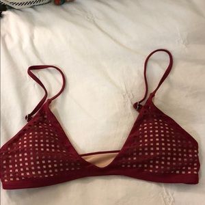 Red and tan bikini top